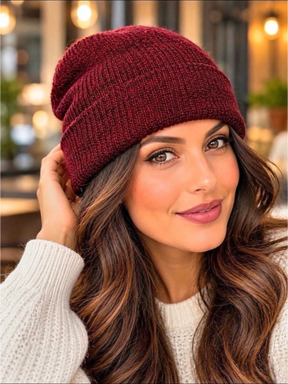 Ribbed Beanie in Red Like New